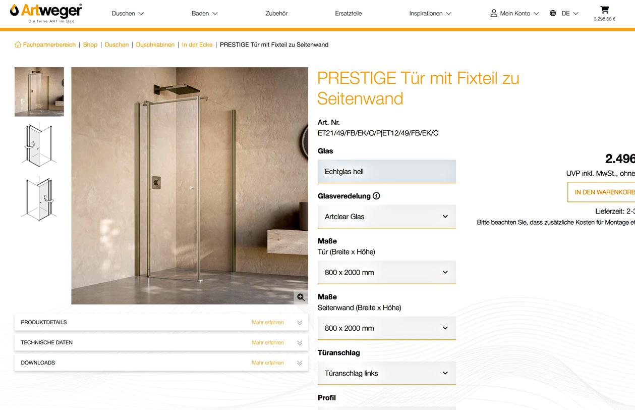 Online Shop Bestelloberfläche