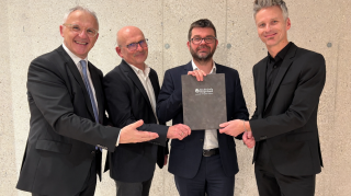 Von Links: Geschäftsführer Georg Pehm, Departmentleiter Christian Wartha, Studiengangsleiter Jürgen Krail und Studiengangsleiter Werner Stutterecker