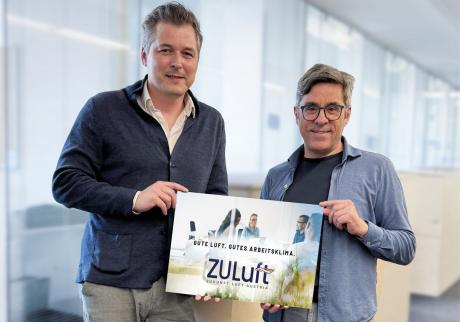 v.l.: Wolfgang Hucek, Geschäftsführung Trox Austria + CEE GmbH Vorsitzender des Vorstandes des Vereins ZULuft und Andreas Jäger, Meteorologe und Klimaexperte